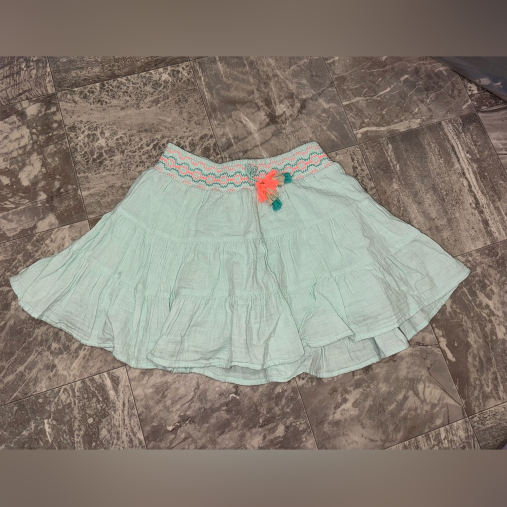 Cat & Jack Girls Mint Green Tiered Skirt Size 6X Tassel Waist